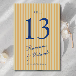 Navy Blue Retro Honey Vintage Stripe Wedding Table Number
