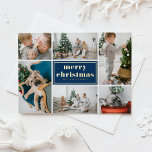 Navy Blue Retro Merry Christmas Photo Collage  Foil Holiday Postcard<br><div class="desc">Merry Christmas! Send your holiday greetings to family and friends with this customizable Christmas postcard. It features retro typography and a photo collage template. Personalize this photo collage Christmas postcard by adding your details. This gold foil Christmas postcard is available in other colors and cardstock. Matching items are available.</div>