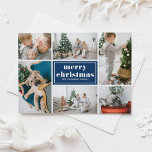 Navy Blue Retro Merry Christmas Photo Collage  Holiday Card<br><div class="desc">Merry Christmas! Send your holiday greetings to family and friends with this customizable Christmas card. It features retro typography and a photo collage template. Personalize this photo collage Christmas card by adding your details. This navy blue Christmas card is available in other colors and cardstock. Matching items are available.</div>