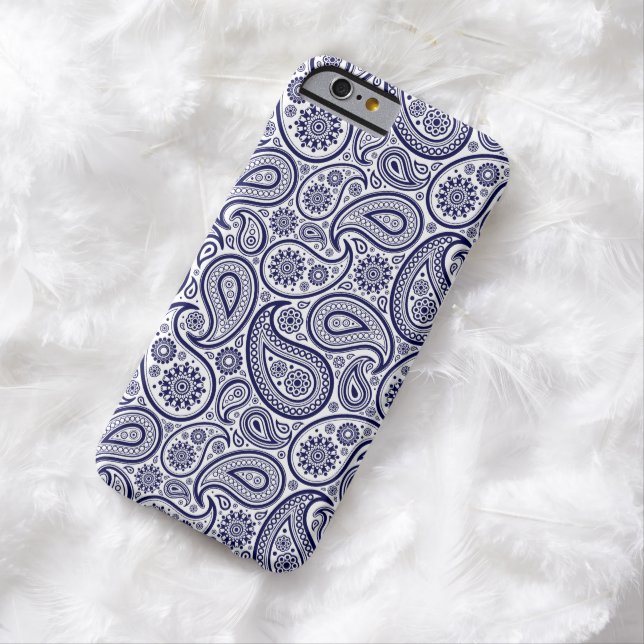 Navy Blue Retro Paisley Over White Background Case-Mate iPhone Case (In Situ)