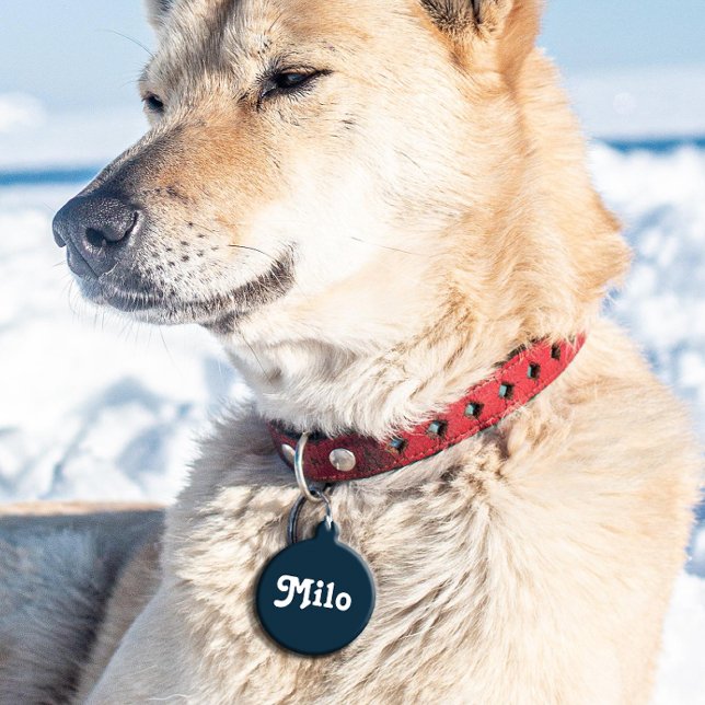 Navy Blue Retro Pet ID Tag (Creator Uploaded)