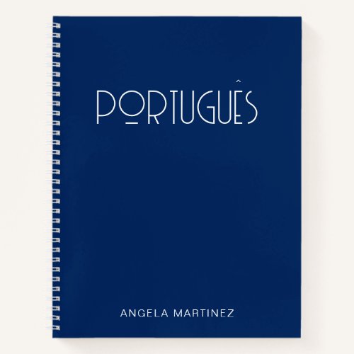 Navy Blue Retro Portuguese Language Study Notebook
