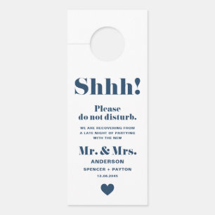 Navy Blue Retro Typography Do Not Disturb Wedding Door Hanger