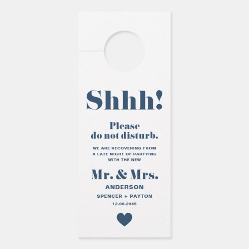 Navy Blue Retro Typography Do Not Disturb Wedding Door Hanger