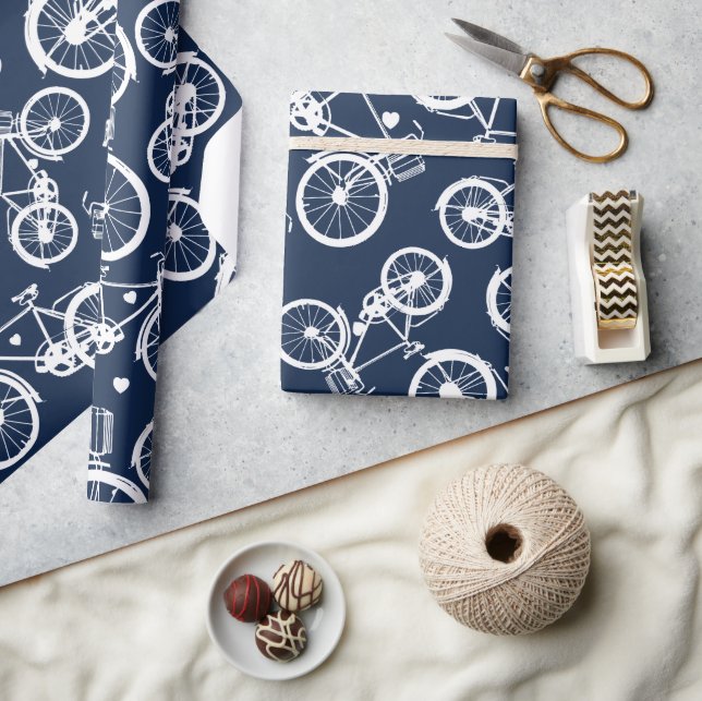 Navy Blue Retro Vintage Bicycle Wrapping Paper (Crafts)