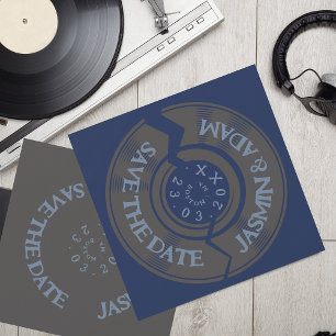 Navy Blue Retro Vinyl Record Wedding Save The Date