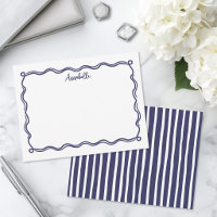 Navy Blue Retro Wavy Border Personalized