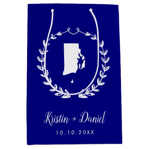 Navy Blue Rhode Island Map Wedding Welcome Swag Medium Gift Bag