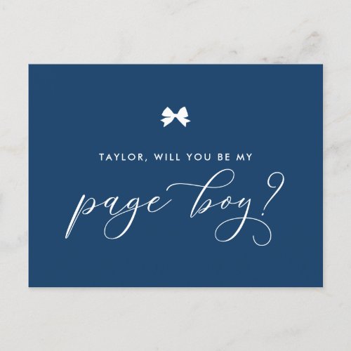 Navy Blue Ribbon Bow Will You Be My Page Boy Card