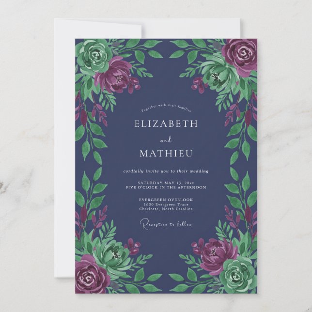 Navy Blue Rich Winter Wedding Invitation (Front)