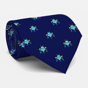 Navy Blue Robot Patterned Neck Tie
