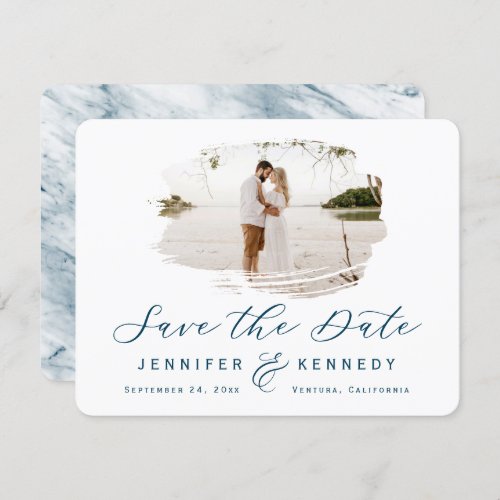 Navy Blue Romantic Brushed Frame with Photo Save The Date