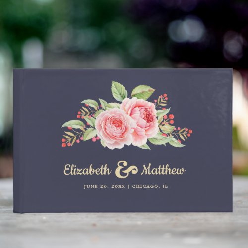 Navy Blue  Romantic Roses Wedding Guest Books