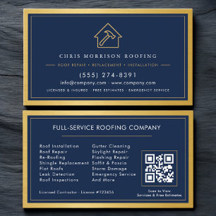 Navy Blue Roofing Construction Services Metallic Business Card