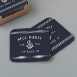 Navy Blue Rope &amp; Anchor Boat Name Square Square Paper Coaster