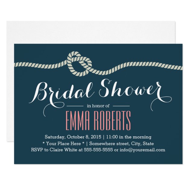 Navy Blue Rope Knot Nautical Bridal Shower Invitation