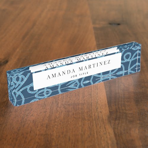Navy Blue Rope Pattern Nautical Desk Name Plate