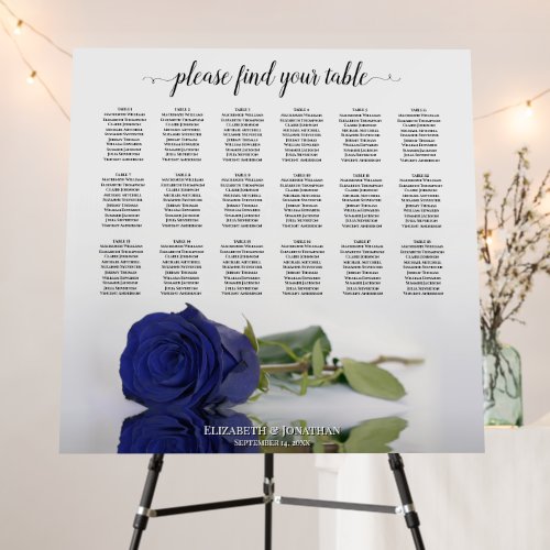 Navy Blue Rose 18 Table Wedding Seating Chart Foam Board