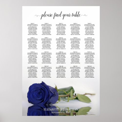 Navy Blue Rose 20 Table Wedding Seating Chart