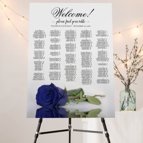 Navy Blue Rose Alphabetical Seating Chart Welcome Foam Board