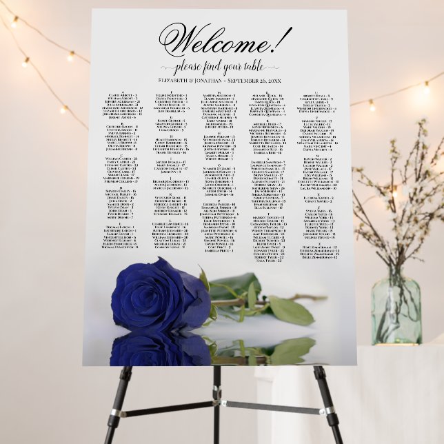Navy Blue Rose Alphabetical Seating Chart Welcome Foam Board (In Situ (Stand))
