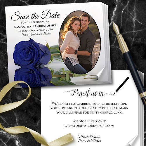 Navy Blue Rose BUDGET Photo Save The Date Flyer