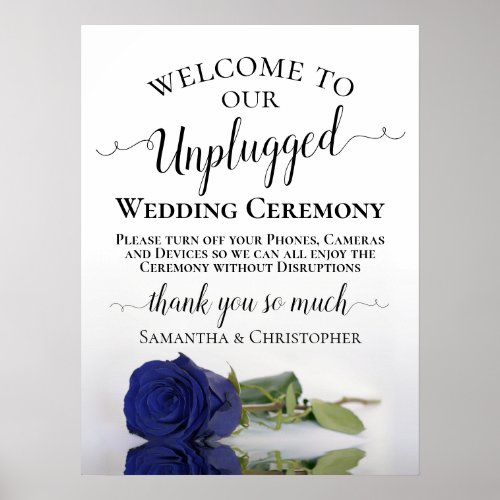Navy Blue Rose Chic Unplugged Wedding Ceremony Poster