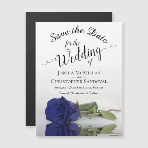 Navy Blue Rose Chic Wedding Save the Date Magnet