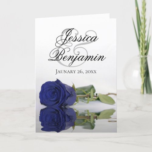Navy Blue Rose Elegant Romantic Photo Wedding Invitation