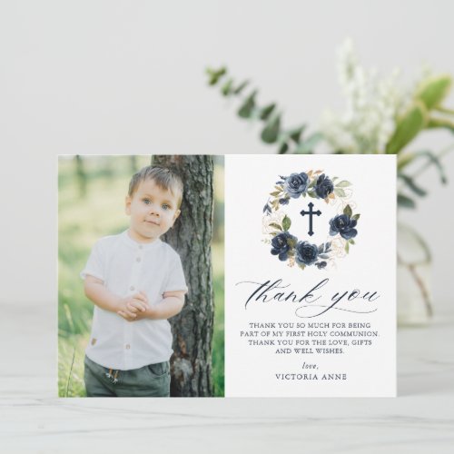 Navy Blue Rose Floral Wreath Photo First Communion