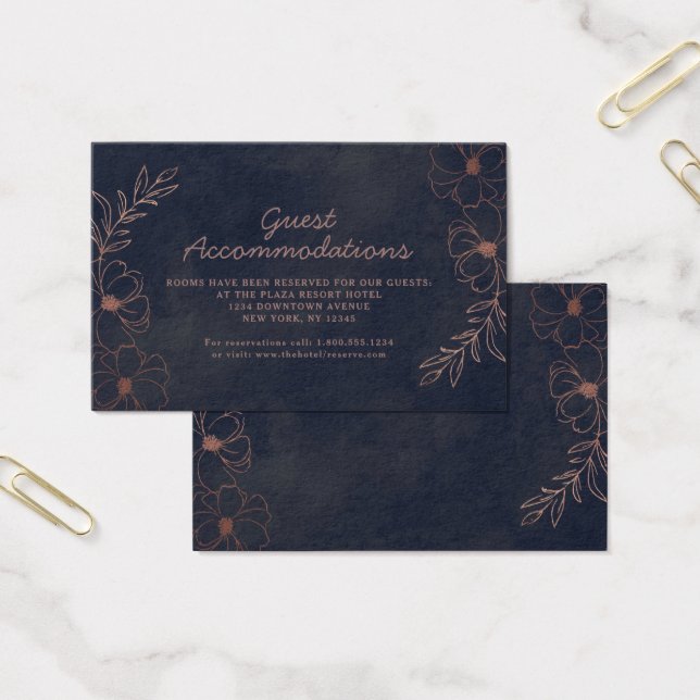 Navy Blue & Rose Gold Accommodations Insert Card (Office)