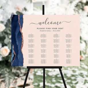 Navy Blue Rose Gold Agate Blush Wedding Seating Foam Board