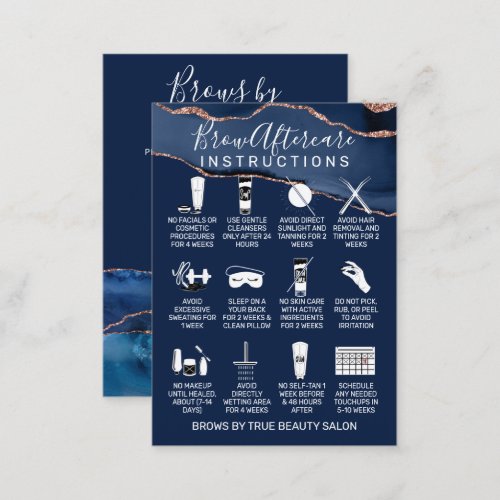 Navy Blue Rose Gold Agate Brows Aftercare Icon Business Card