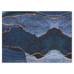 Navy Blue Rose Gold Agate Geode Modern Abstract Tissue Paper