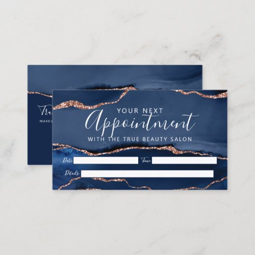 Navy Blue Rose Gold Agate Marble  Appointment Card