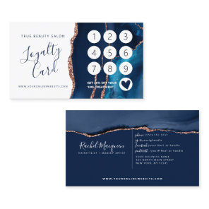 Navy Blue Rose Gold Agate Marble  Loyalty Card