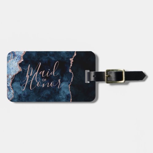 Navy Blue  Rose Gold Agate Marble Maid of Honor Luggage Tag