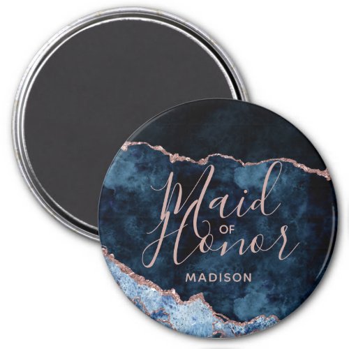 Navy Blue  Rose Gold Agate Marble Maid of Honor Magnet