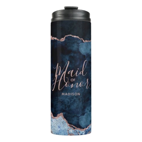 Navy Blue  Rose Gold Agate Marble Maid of Honor Thermal Tumbler