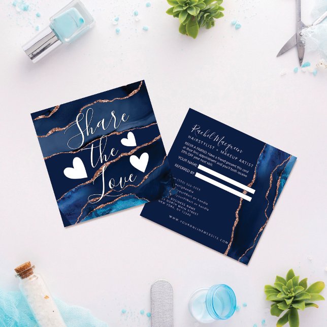 Navy Blue Rose Gold Agate Marble  Referral Card (Creator Uploaded)