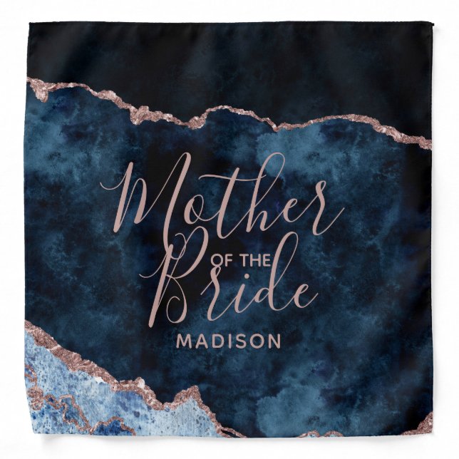 Navy Blue & Rose Gold Agate Mother of the Bride Bandana (Front)