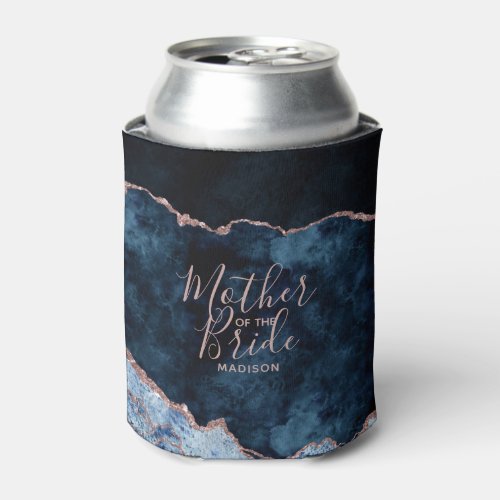 Navy Blue  Rose Gold Agate Mother of the Bride Can Cooler