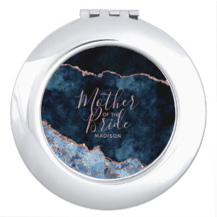 Navy Blue & Rose Gold Agate Mother of the Bride Compact Mirror
