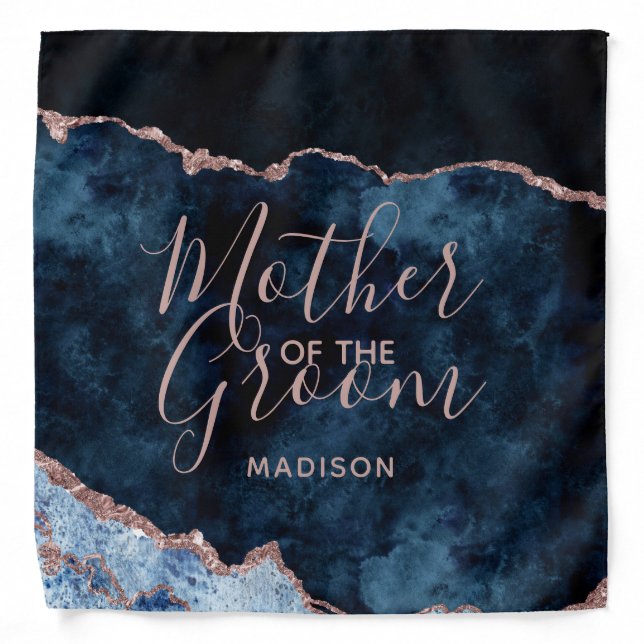 Navy Blue & Rose Gold Agate Mother of the Groom Bandana (Front)