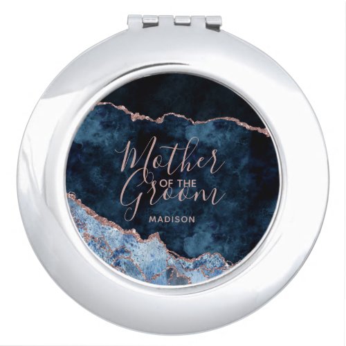 Navy Blue  Rose Gold Agate Mother of the Groom Compact Mirror