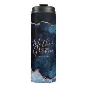 Navy Blue & Rose Gold Agate Mother of the Groom Thermal Tumbler