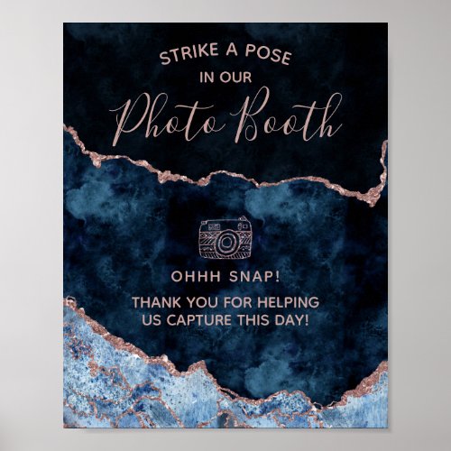 Navy Blue Rose Gold Agate Photo Booth Wedding Sign