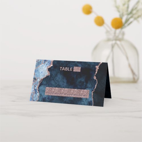 Navy Blue Rose Gold Agate Seating Table Number Place Card