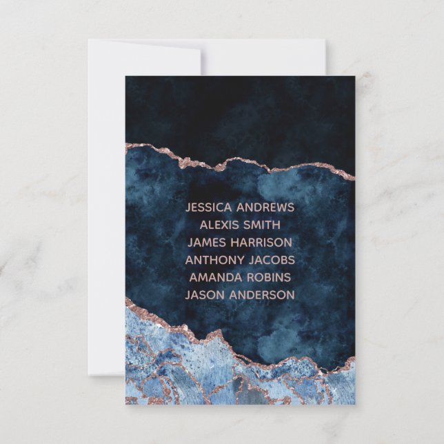 Navy Blue Rose Gold Agate Table Number Seating (Back)