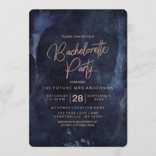 Navy Blue Rose Gold Bachelorette Party Invitation